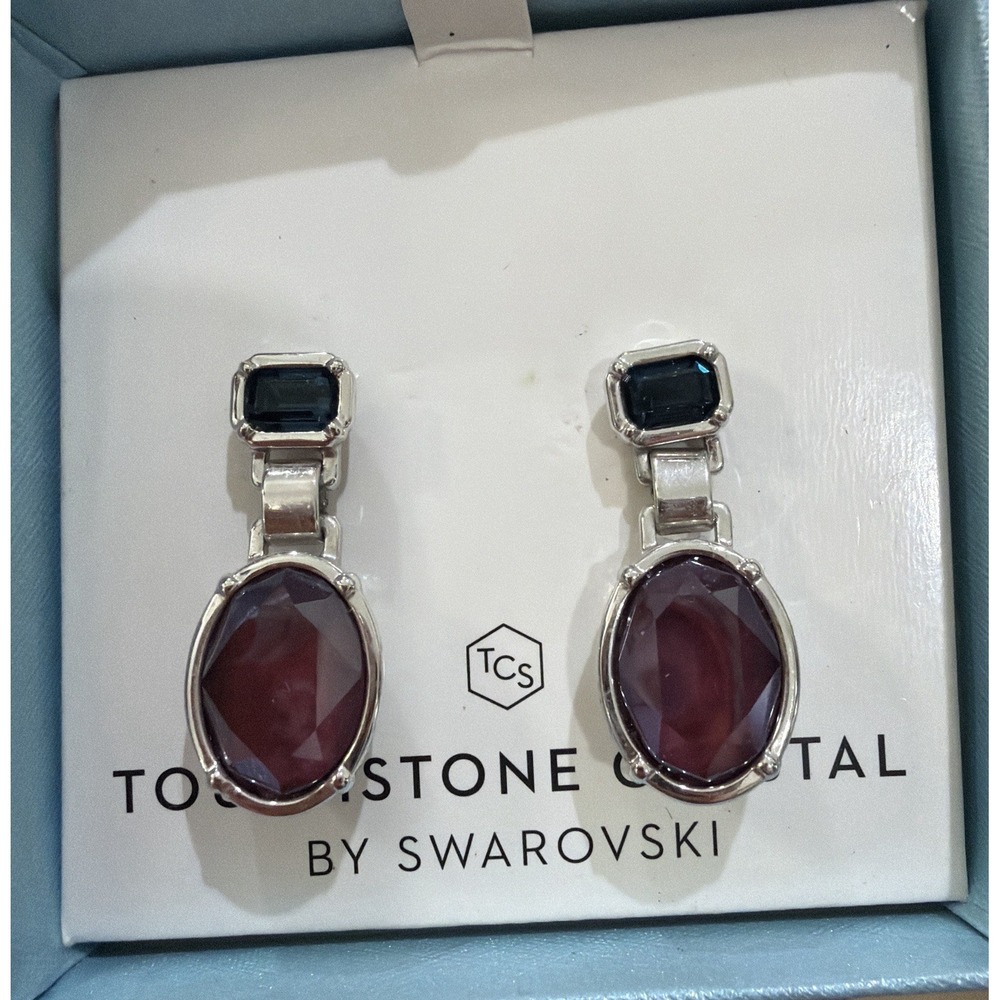 Touchstone Crystal by Swarovski Purple Blue Drop Earrings Amethyst Montana New